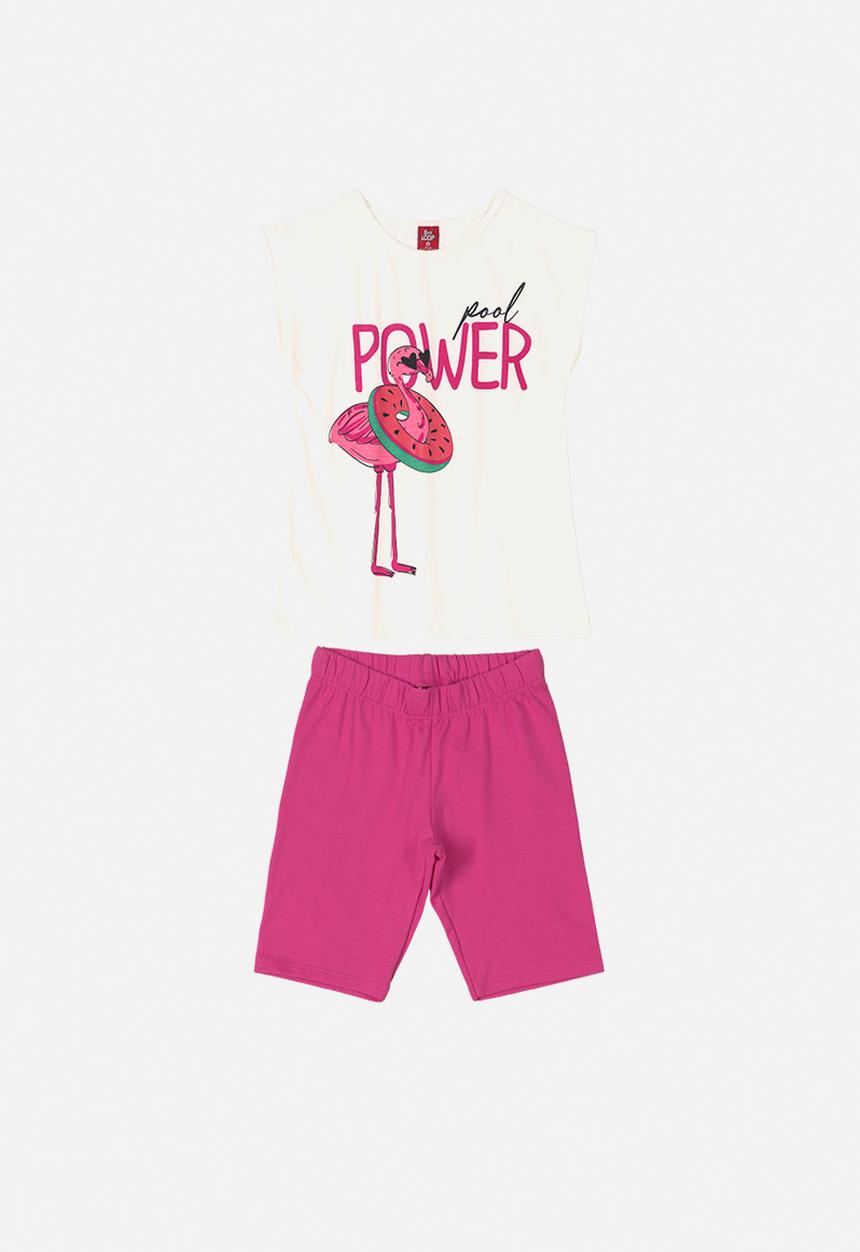 Bee Loop - Flamingo tee & shorts set - white & pink