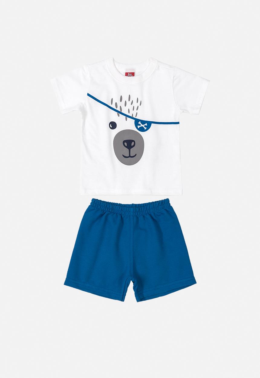 Bee Loop - Boys printed T-shirt & shorts set - white & dark blue