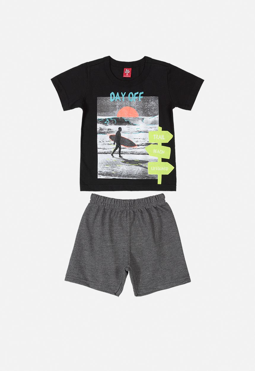 Bee Loop - Boys printed tee & sweat shorts set - black & grey 