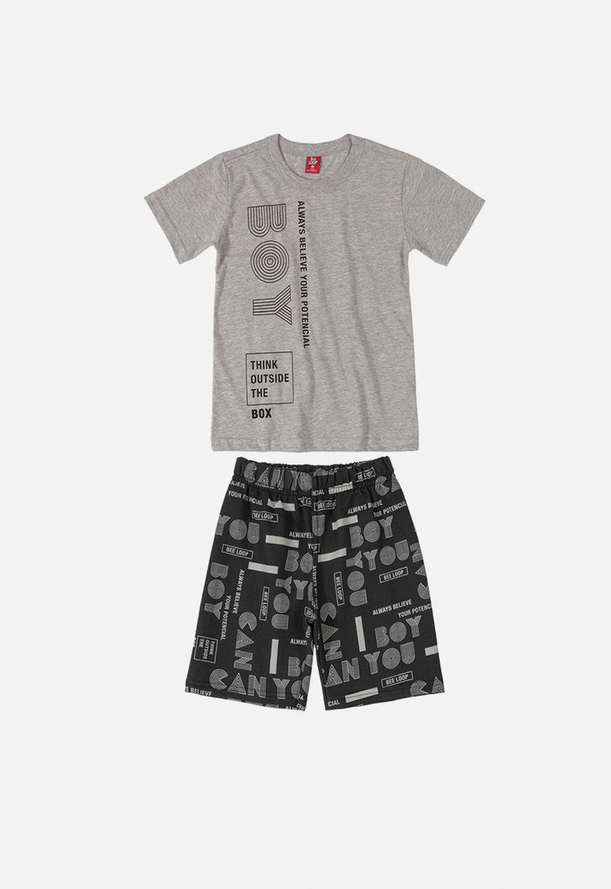 Bee Loop - Boys printed tee & sweat shorts set - grey & black