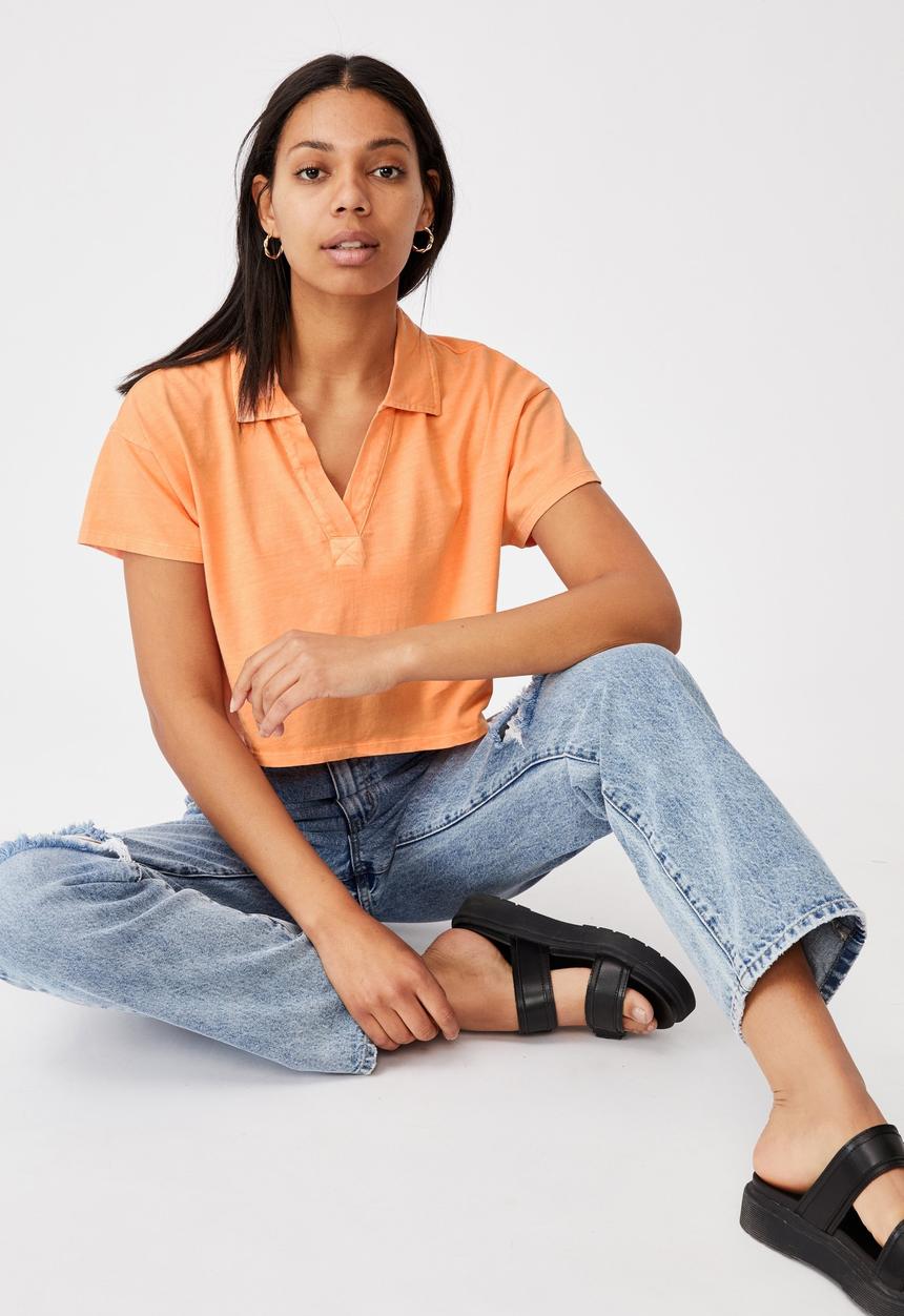 Cotton On - Ryan short sleeve polo - washed melon