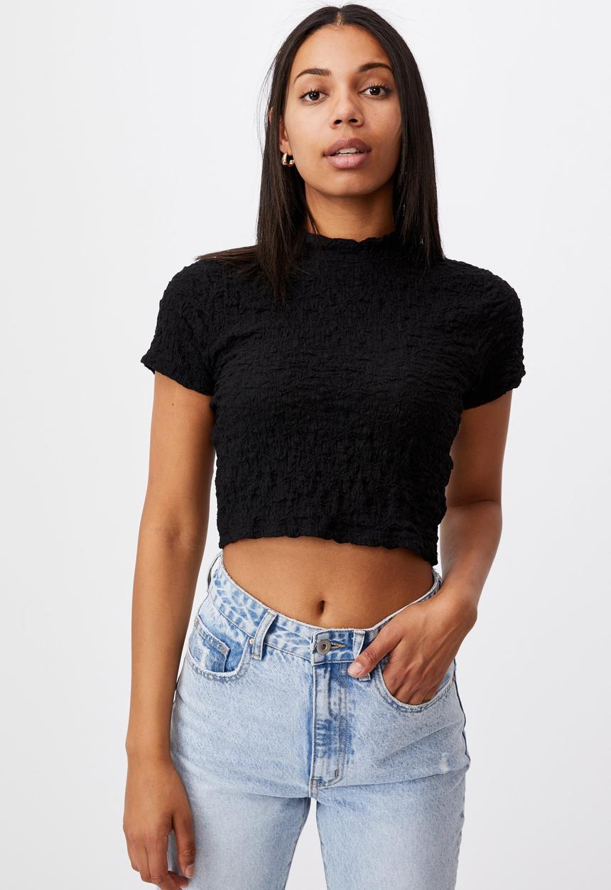 Cotton On - River mock neck short sleeve top - black