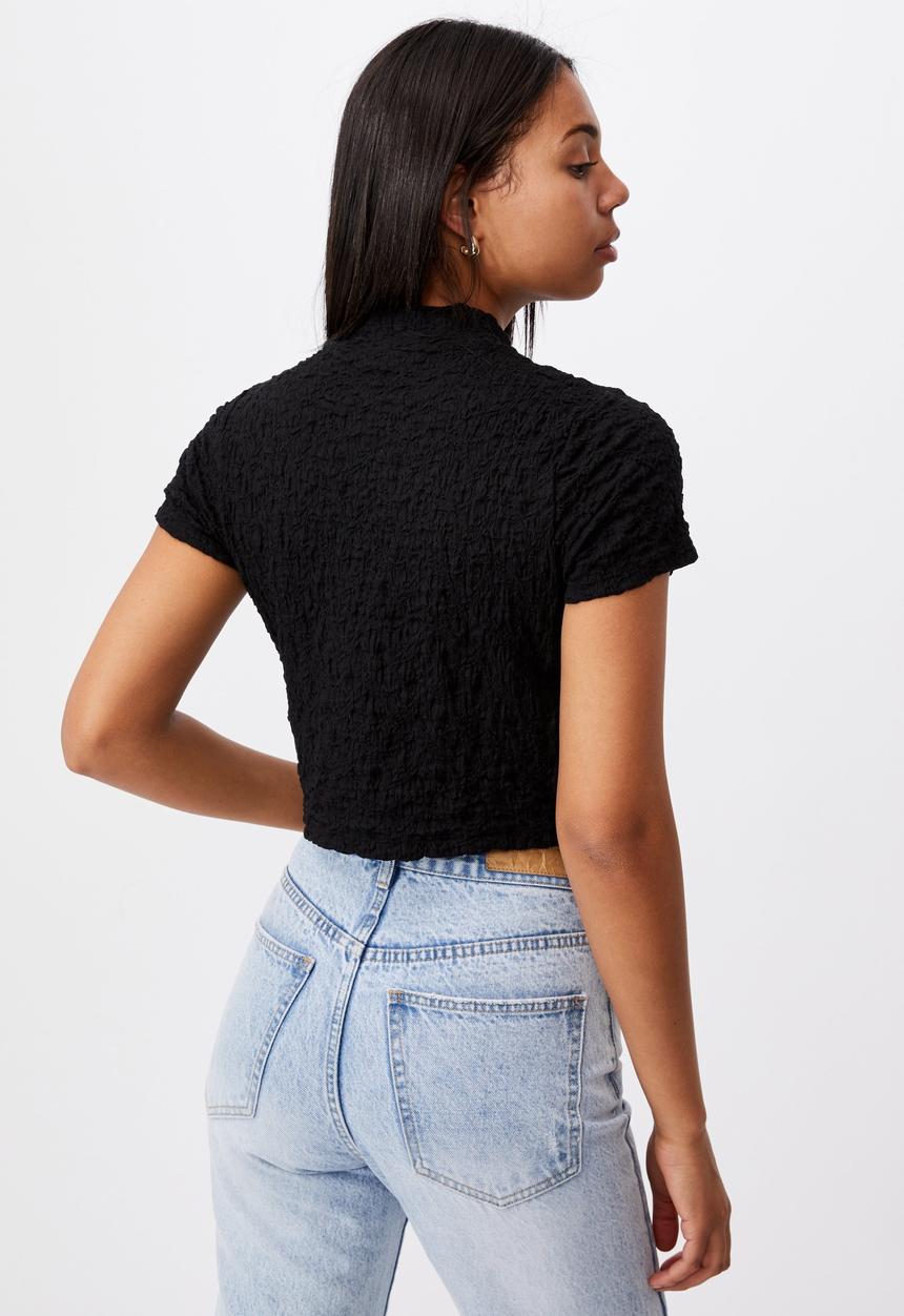 Cotton On - River mock neck short sleeve top - black