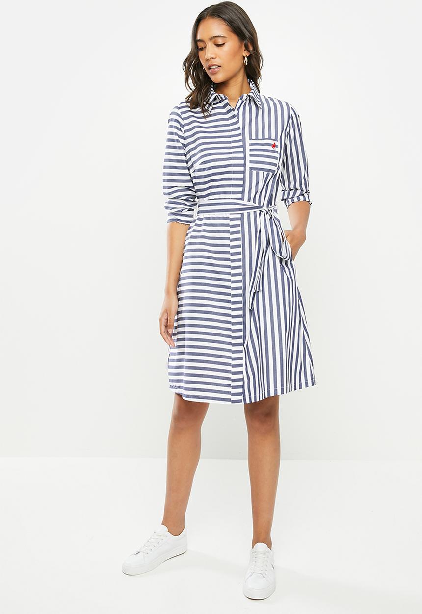 POLO - Bridget stripe shirt dress - white & navy