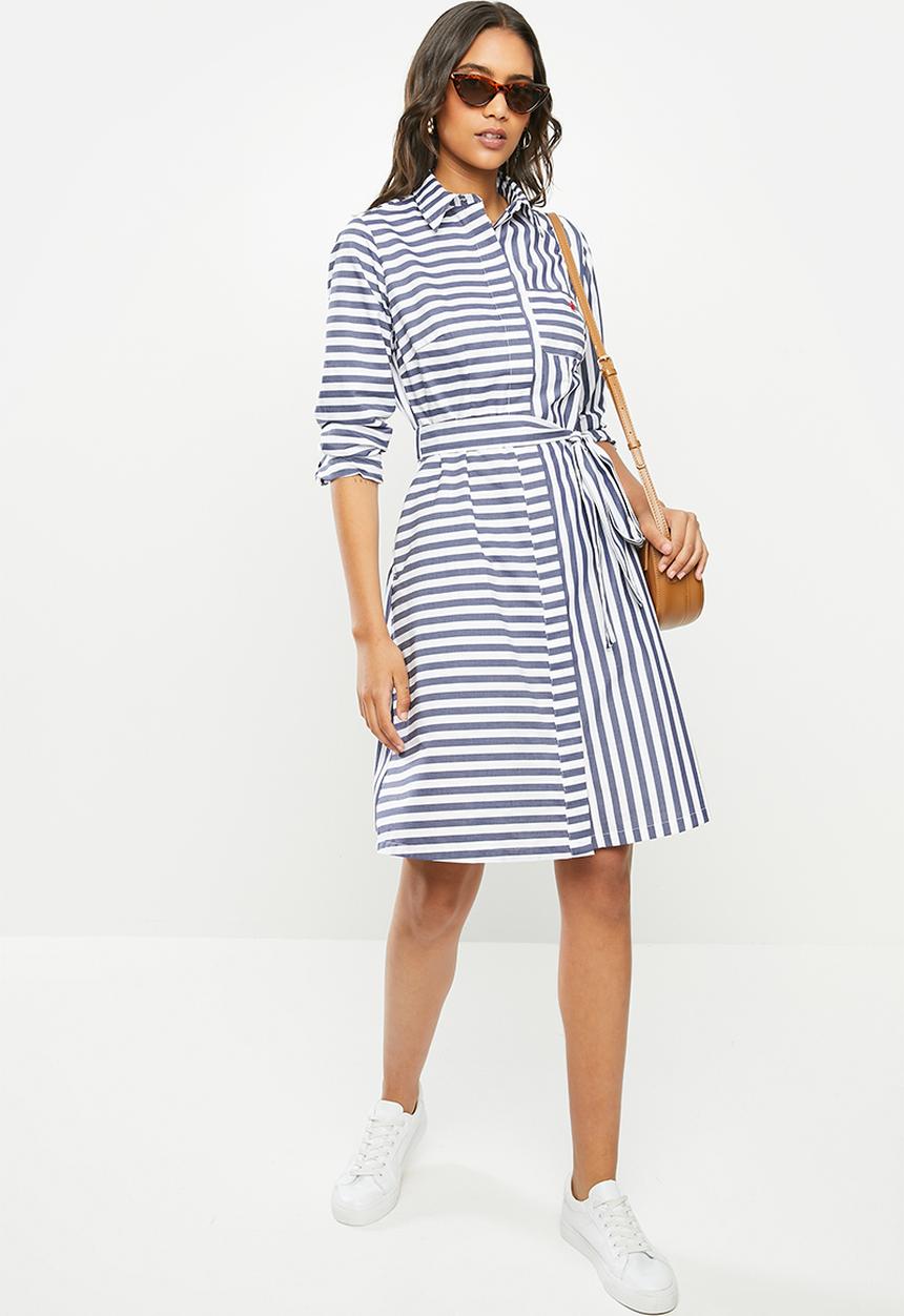 POLO - Bridget stripe shirt dress - white & navy