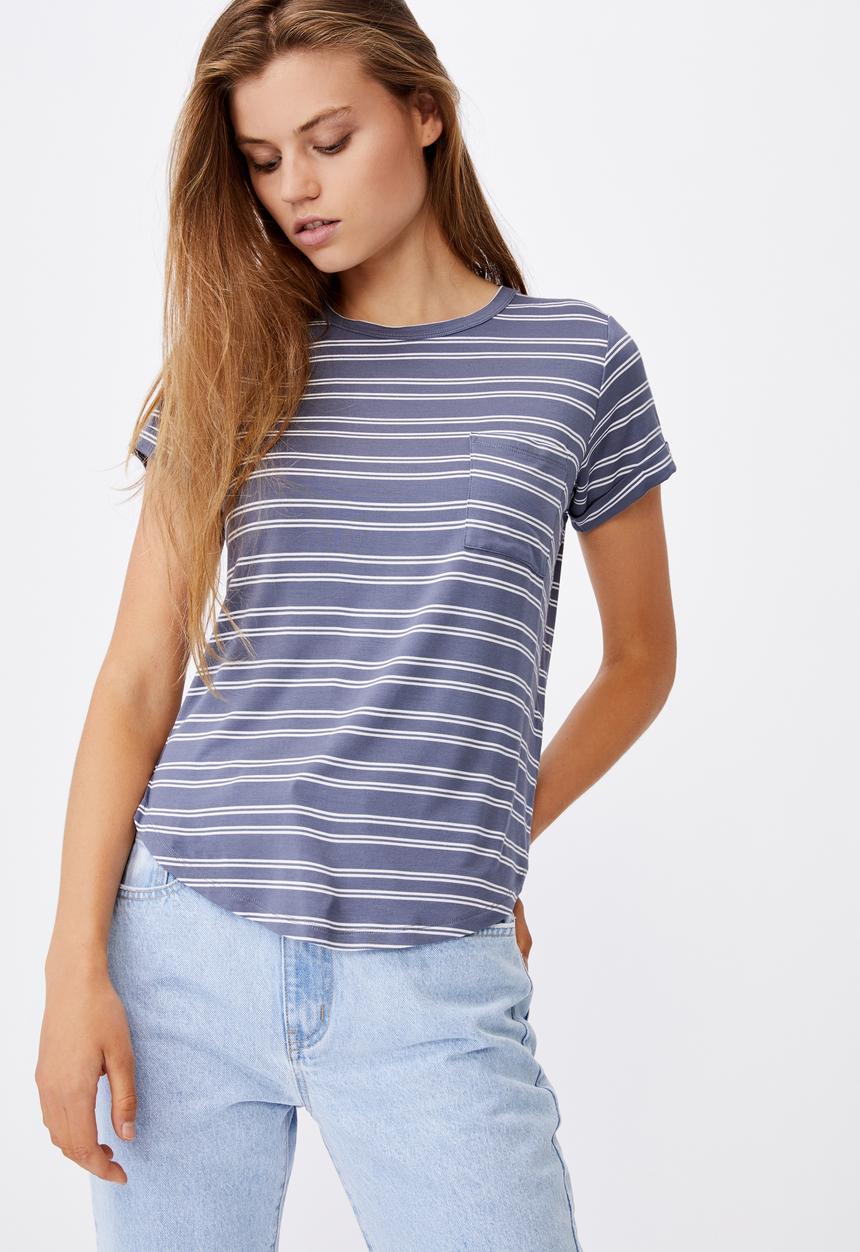 Cotton On - Kathleen short sleeve top - sarina stripe vintage navy/white