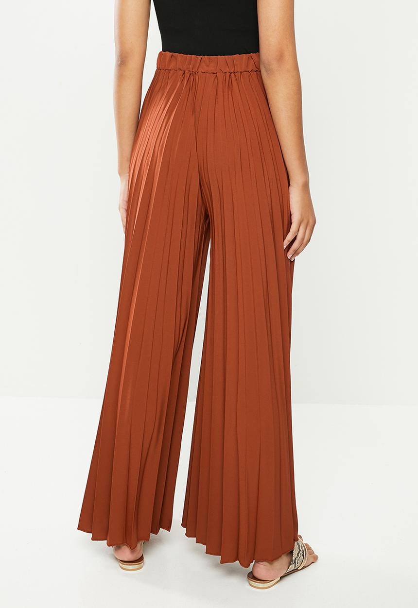 VELVET - Sunray pleated palazzo pant- rust