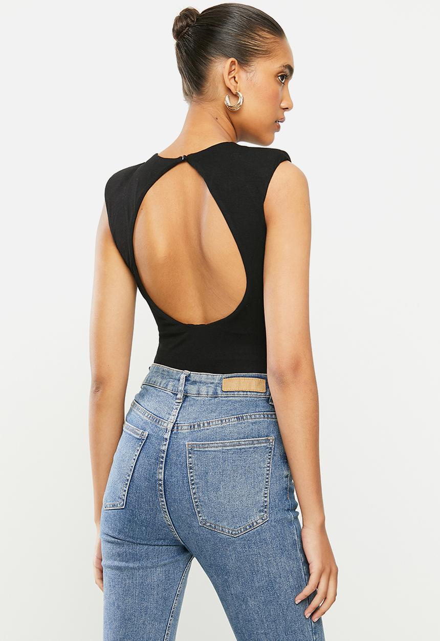 VELVET - Muscle open back bodysuit - black
