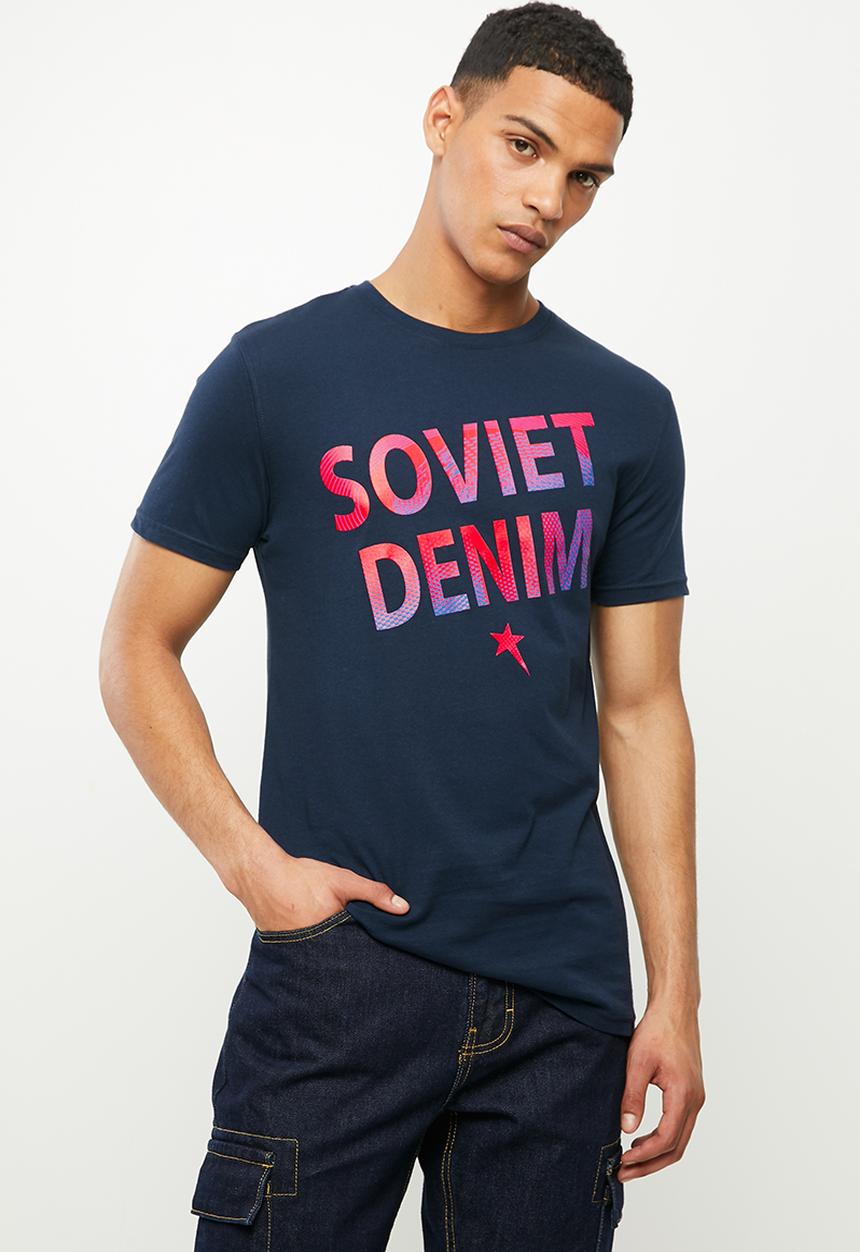 SOVIET - Blake slim fit s/slv crew neck tee - midnight blue