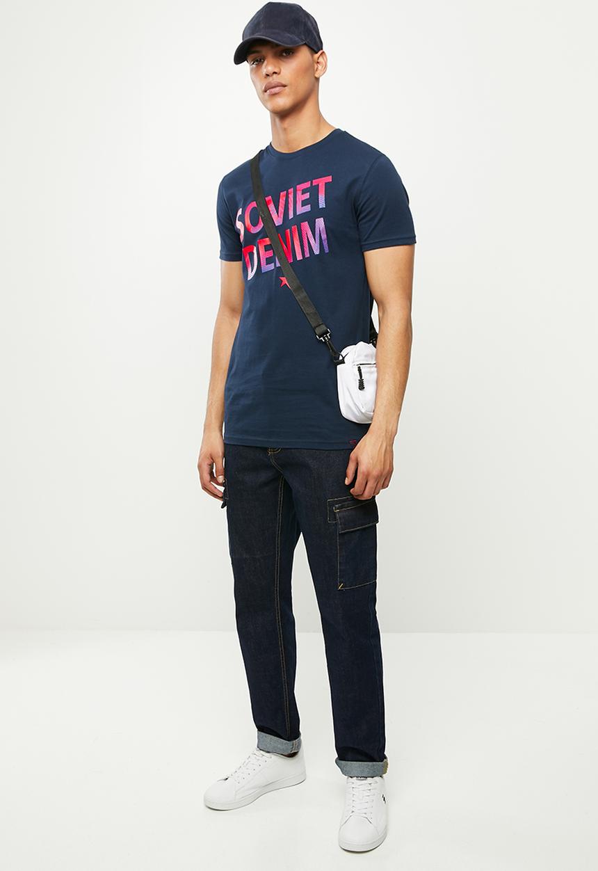 SOVIET - Blake slim fit s/slv crew neck tee - midnight blue
