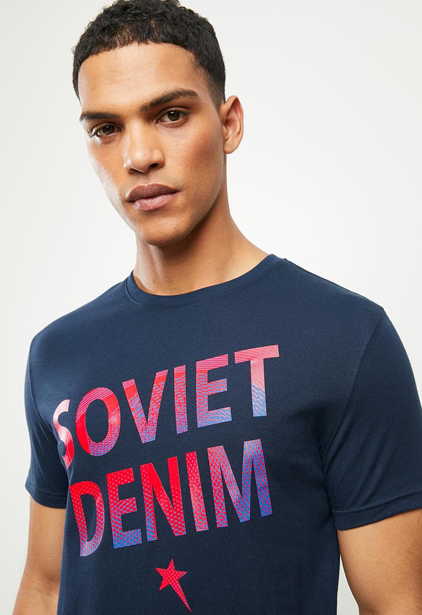 SOVIET - Blake slim fit s/slv crew neck tee - midnight blue