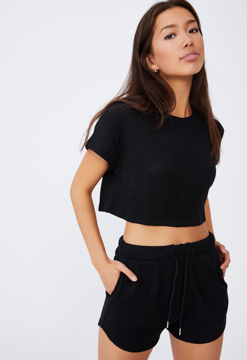 Factorie - Textured jersey baby tee - black