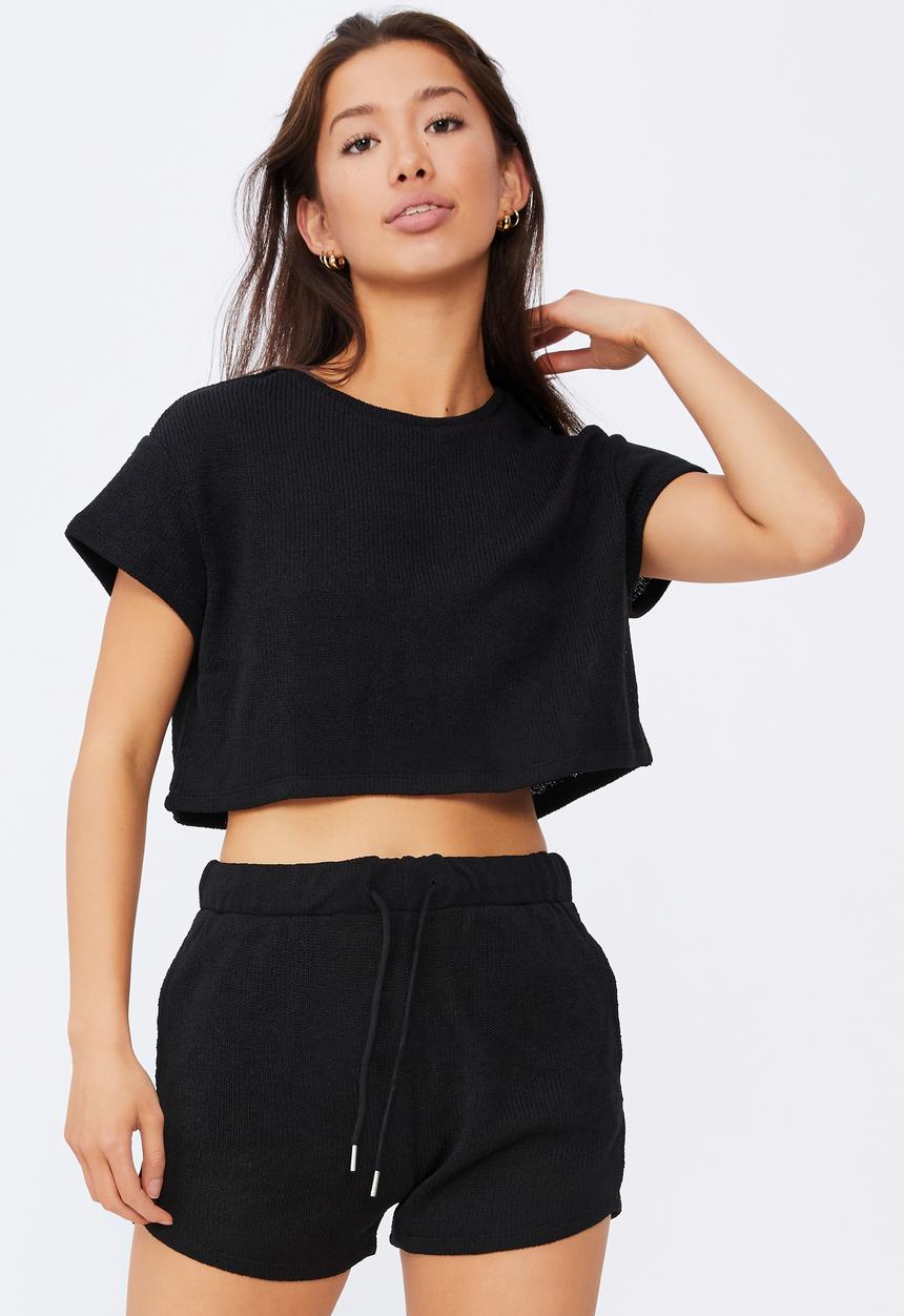 Factorie - Textured jersey baby tee - black