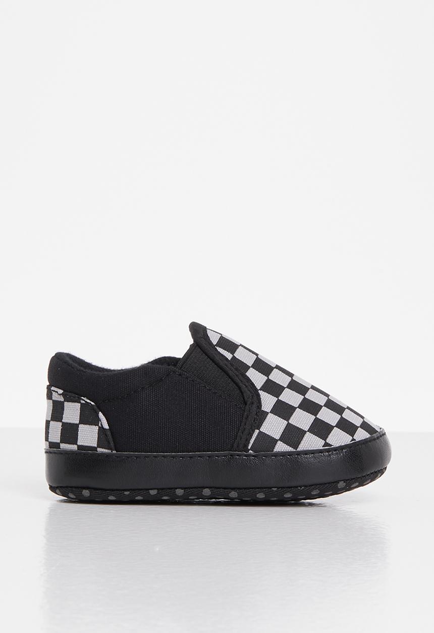 Pop Candy - Boys check slip on sneaker - black and white