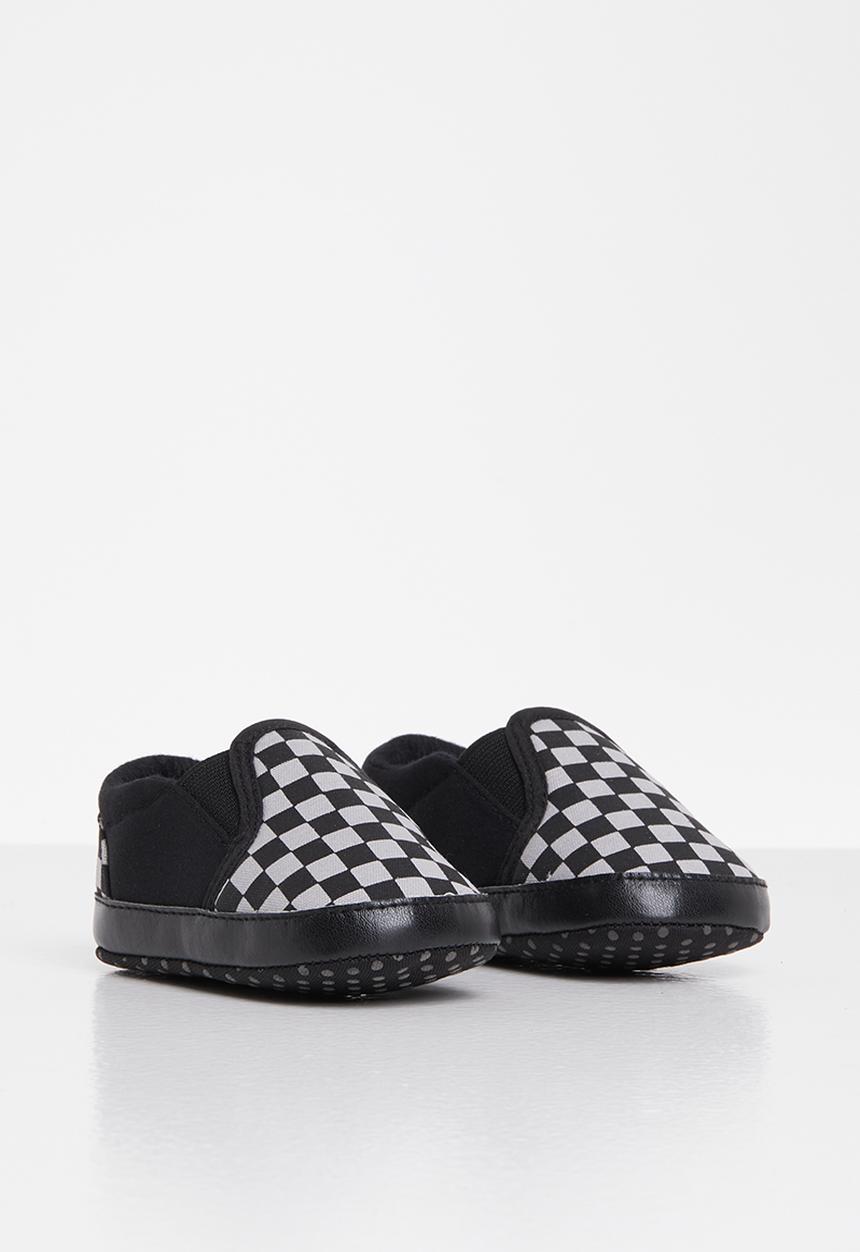 Pop Candy - Boys check slip on sneaker - black and white