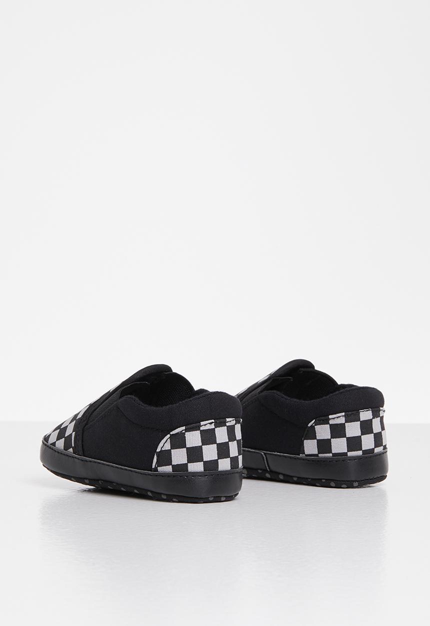 Pop Candy - Boys check slip on sneaker - black and white