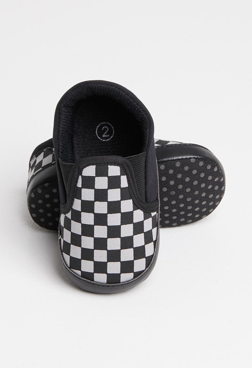 Pop Candy - Boys check slip on sneaker - black and white
