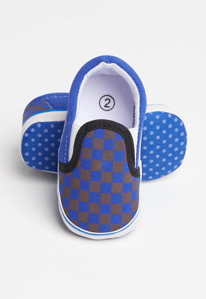 Pop Candy - Boys check slip on sneaker - blue