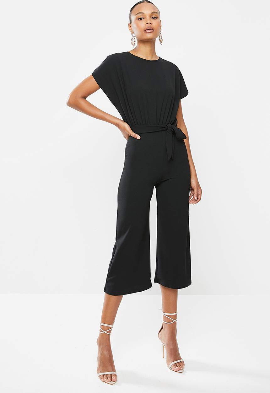 Missguided - Tie belt wide leg sleeve jumpsuit - black