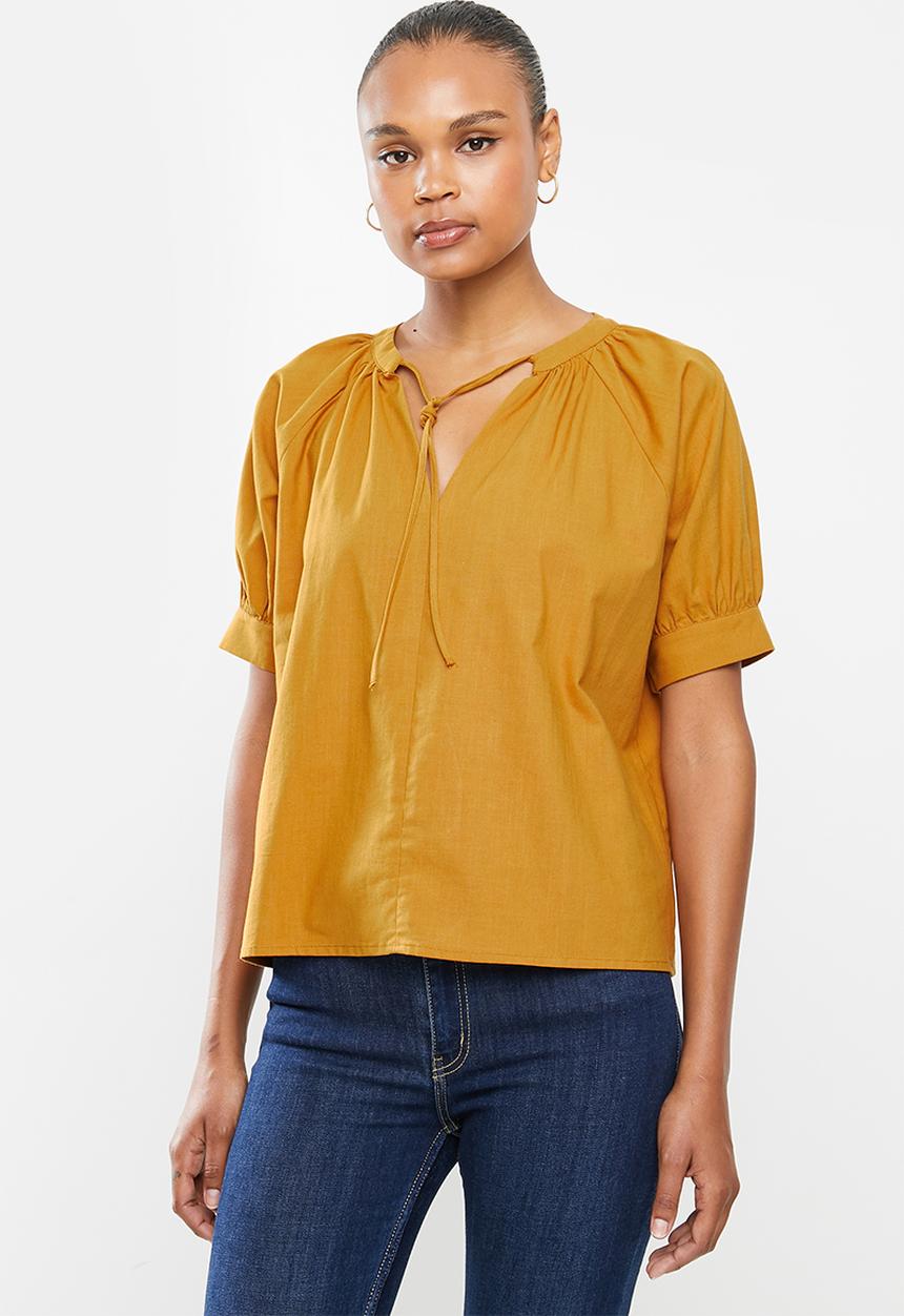 edit - Cotton raglan sleeve blouse - mustard