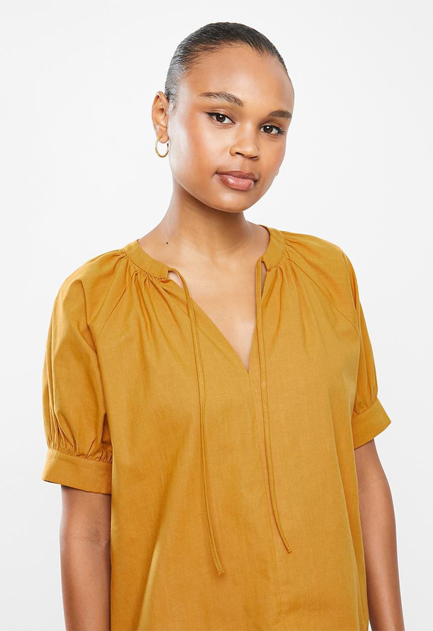 edit - Cotton raglan sleeve blouse - mustard