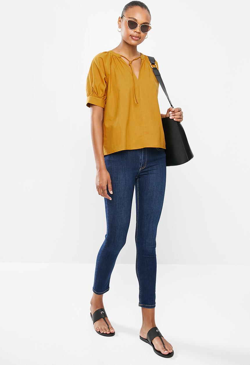 edit - Cotton raglan sleeve blouse - mustard