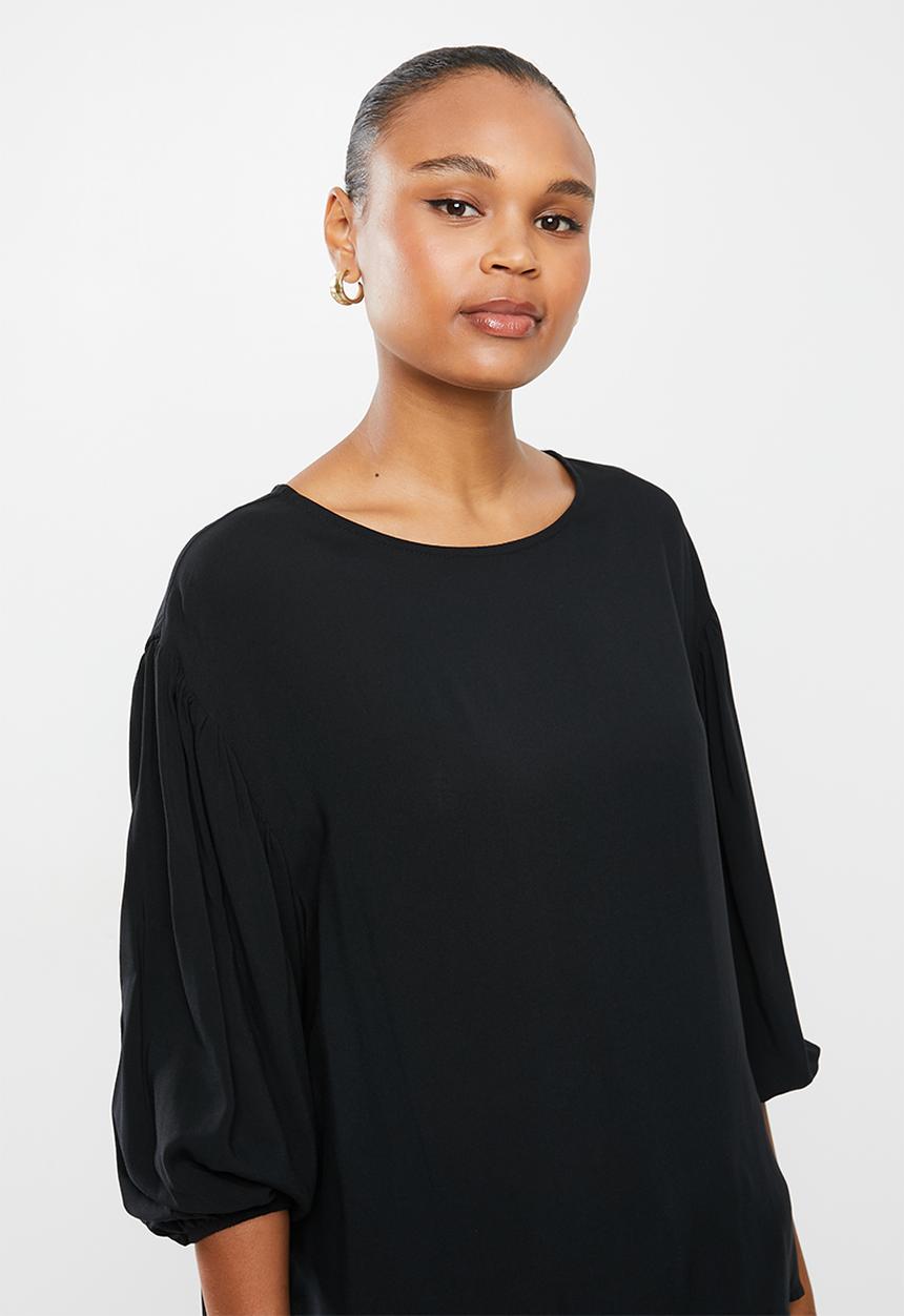 edit - Puff sleeve woven shell - black
