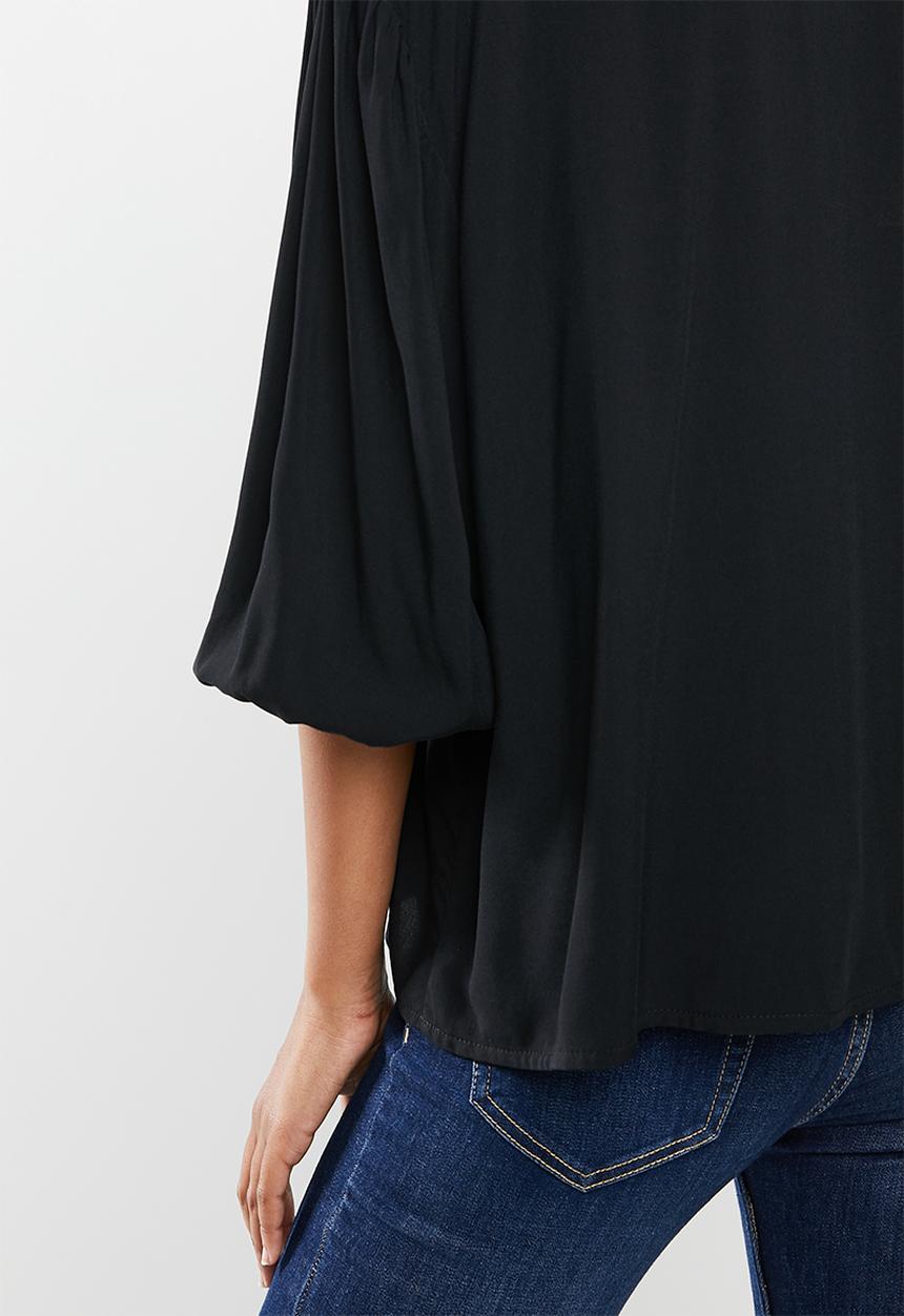 edit - Puff sleeve woven shell - black