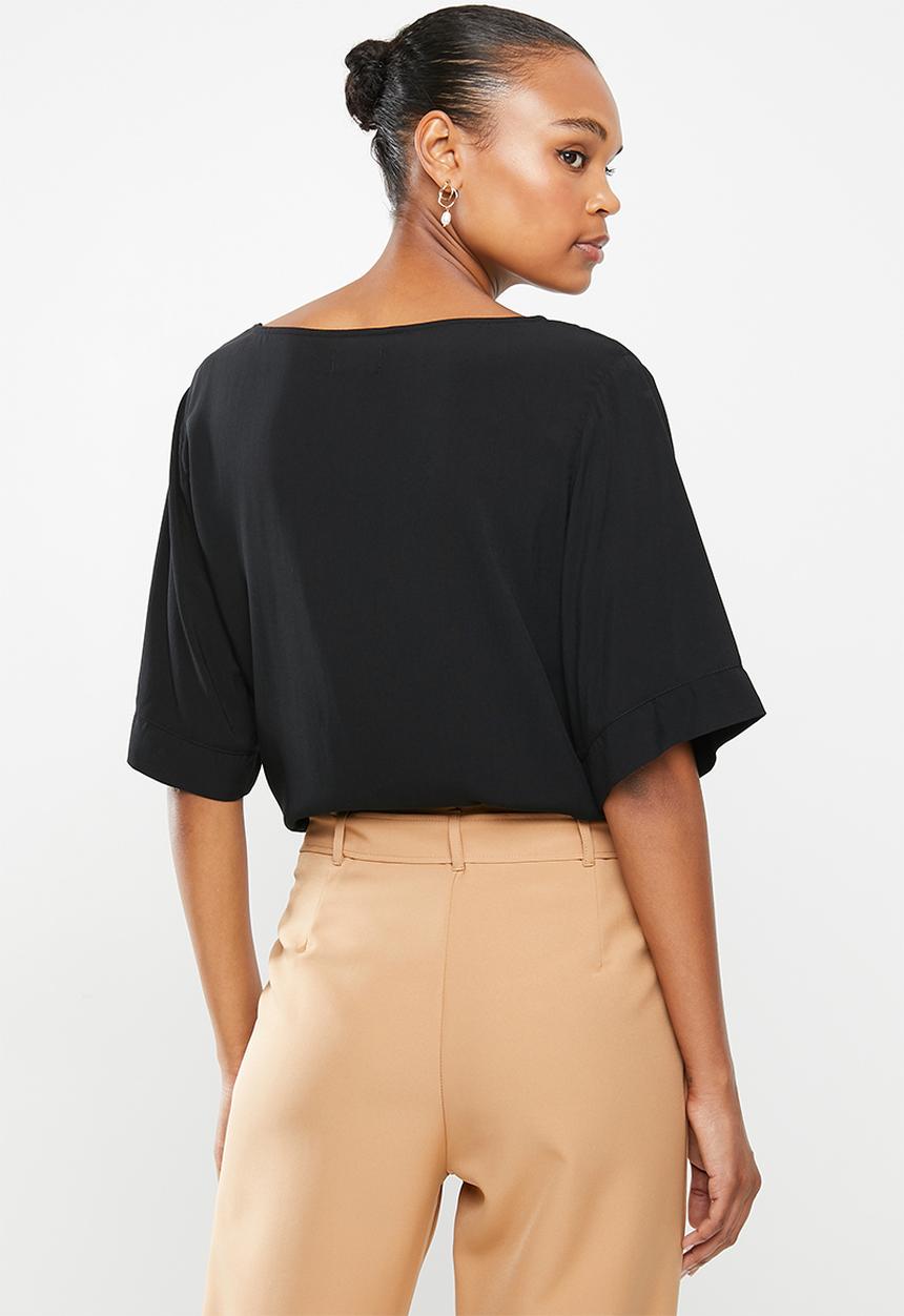 edit - Oversized wide neck boxy shell blouse - black