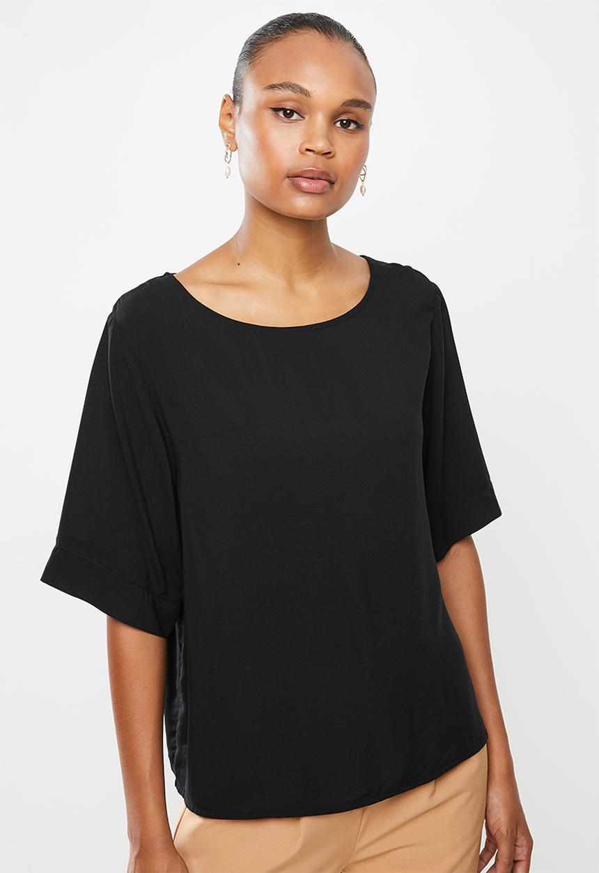 edit - Oversized wide neck boxy shell blouse - black