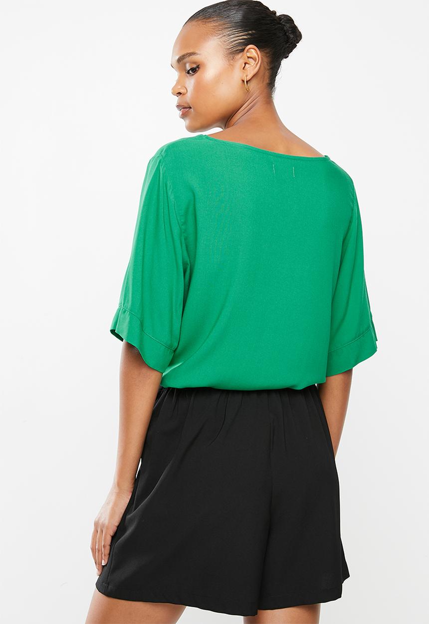 edit - Oversized wide neck boxy shell blouse - bottle green
