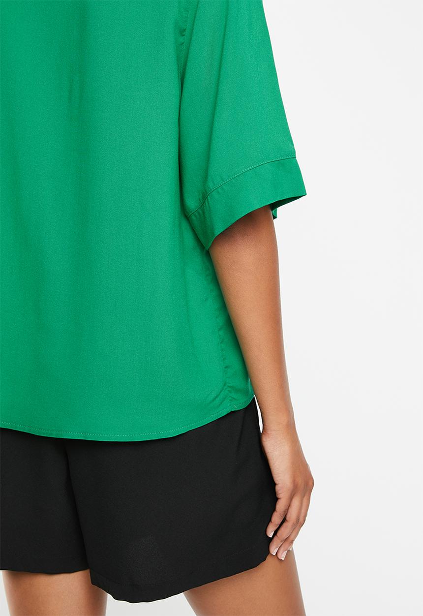 edit - Oversized wide neck boxy shell blouse - bottle green
