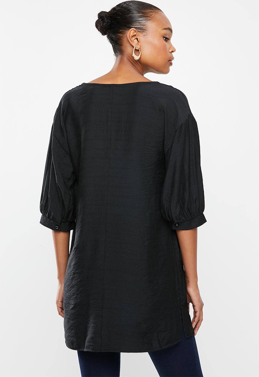 edit - Deep v-neck longline tunic blouse - black