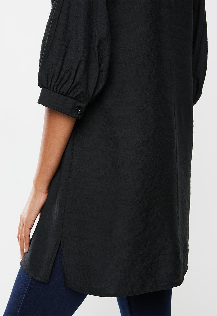 edit - Deep v-neck longline tunic blouse - black