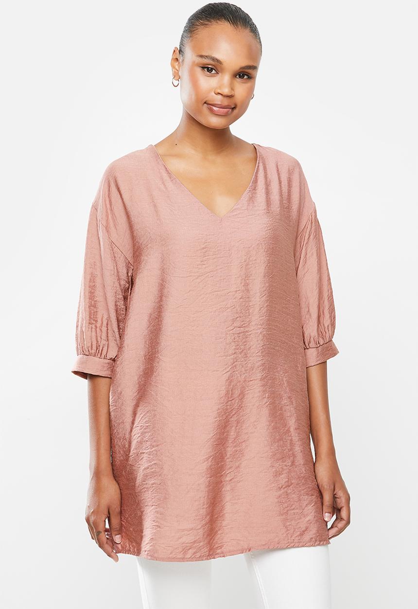 edit - Deep v-neck longline tunic blouse - dusty pink