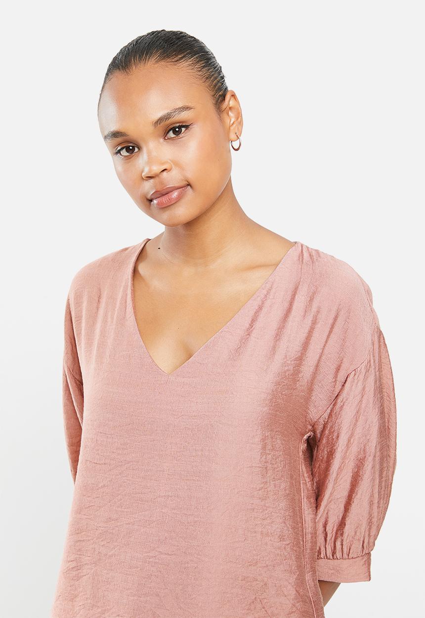 edit - Deep v-neck longline tunic blouse - dusty pink