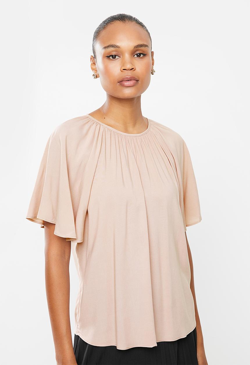 edit - Raglan flutter sleeve blouse - toasted almond