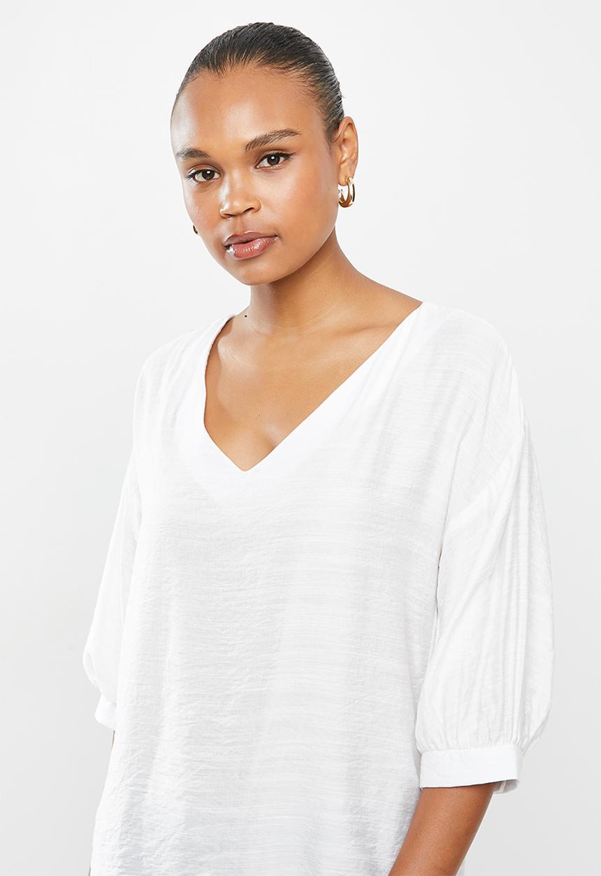 edit - Deep v-neck longline tunic blouse - milk