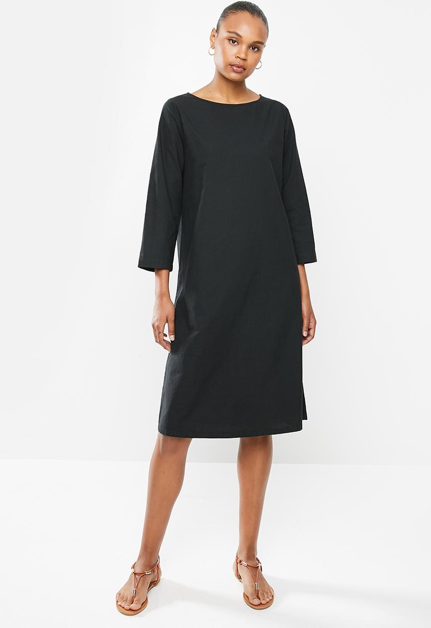 edit - Bracelet sleeve cotton swing dress - black