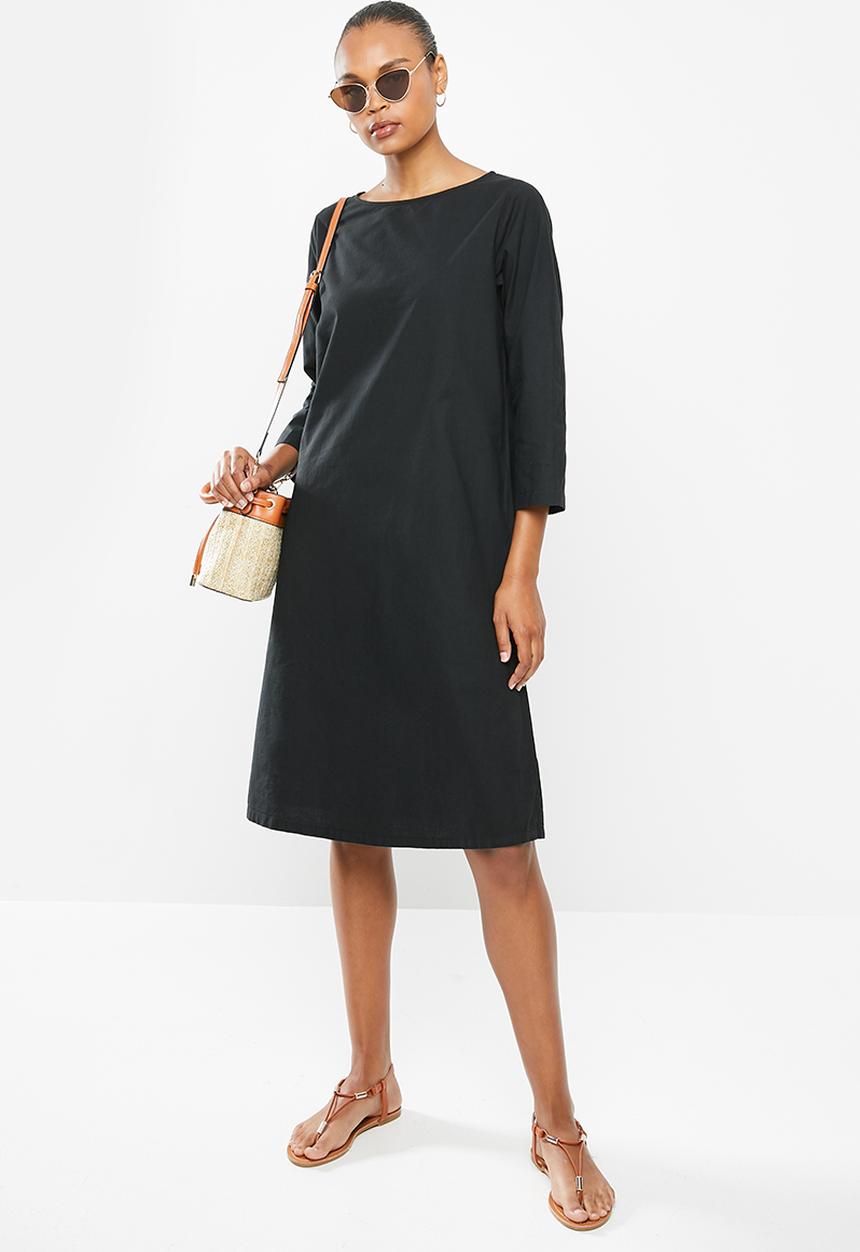 edit - Bracelet sleeve cotton swing dress - black