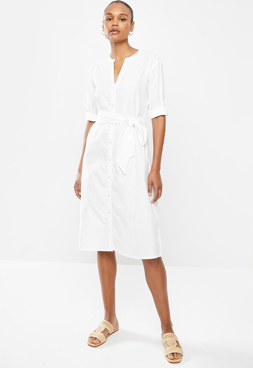 edit - Cotton mandarin collar shirt dress - milk