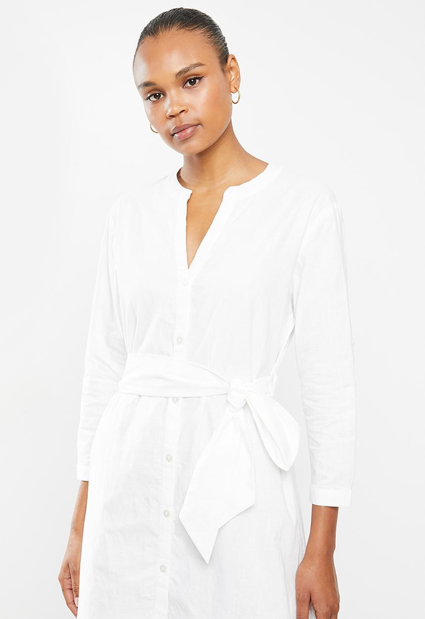 edit - Cotton mandarin collar shirt dress - milk