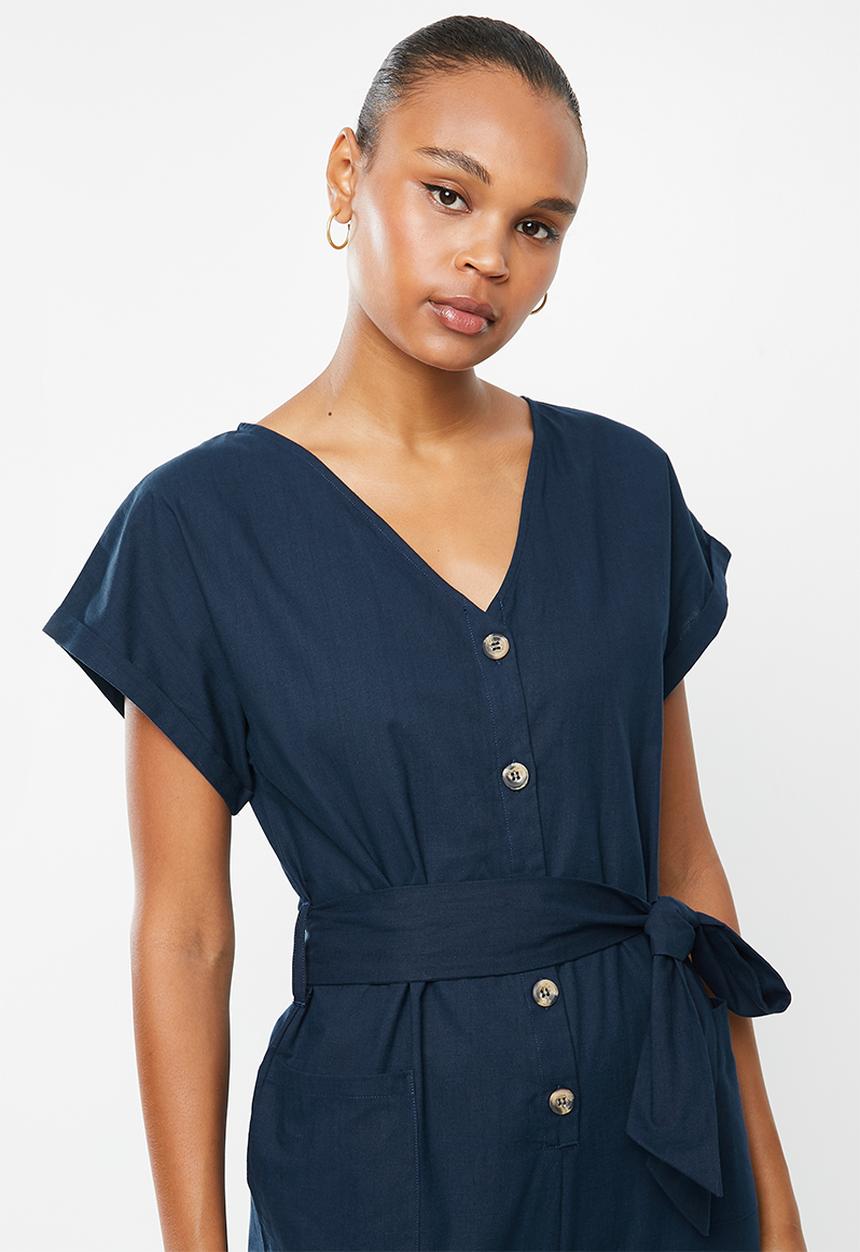 edit - Button down cotton jumpsuit - navy