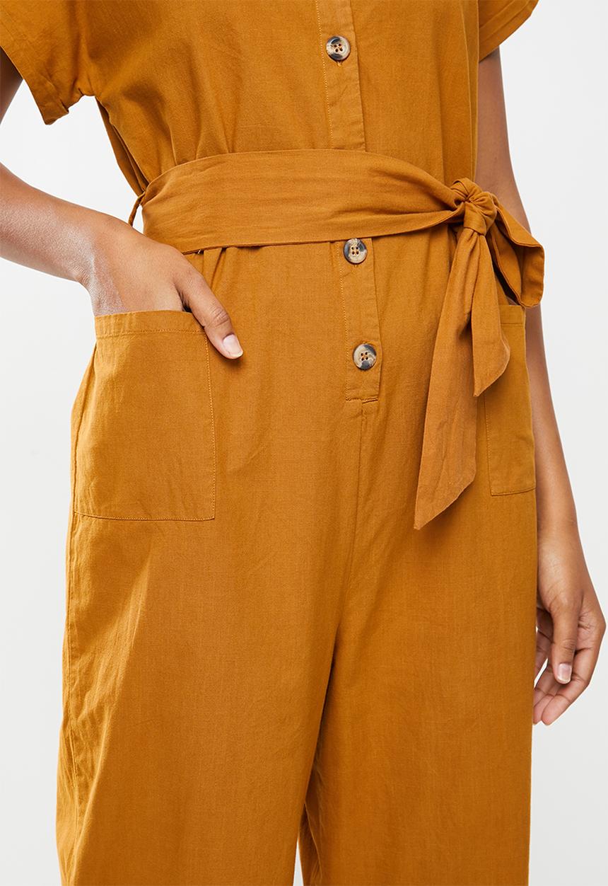edit - Button down cotton jumpsuit - mustard