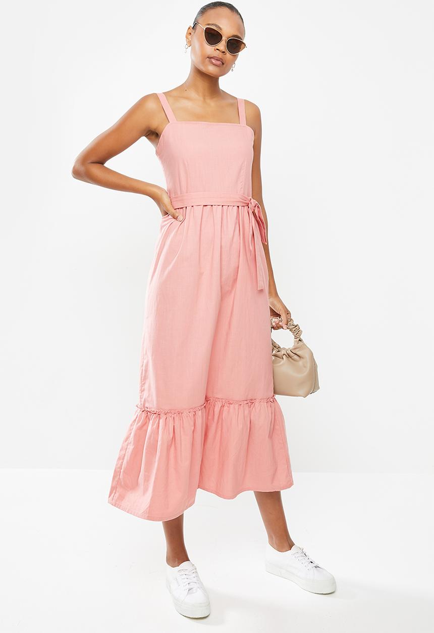 edit - Cotton voile strappy tier maxi - pink