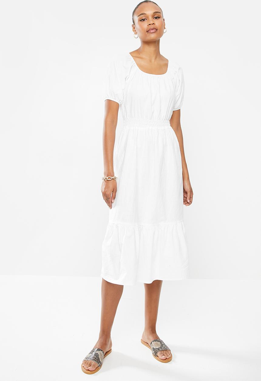 edit - Shirred waist cotton square midi tunic - milk