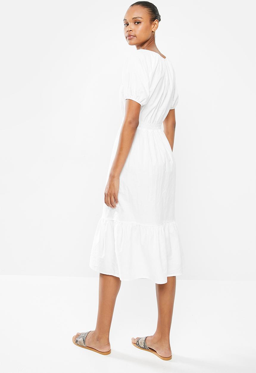 edit - Shirred waist cotton square midi tunic - milk