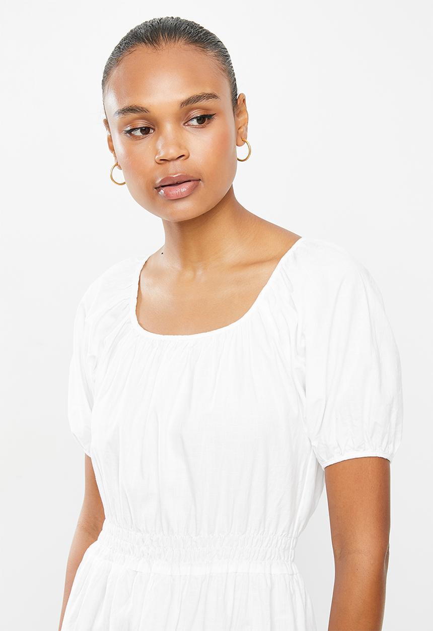 edit - Shirred waist cotton square midi tunic - milk