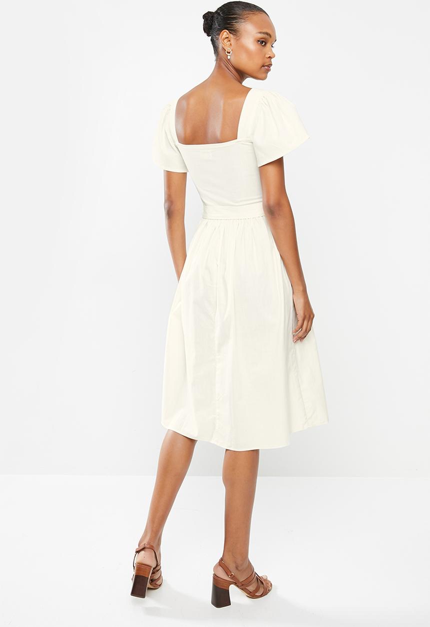 edit - Cotton smocked flutter sleeve midi dress - ecru