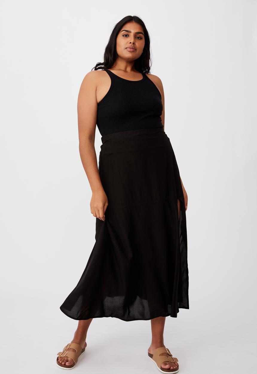 Cotton On - Curve alana split maxi skirt - black